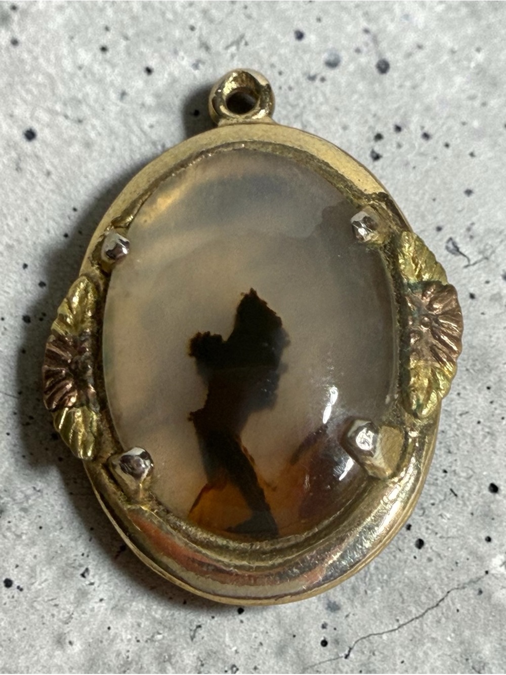 Vintage Montana Moss Agate Necklace Pendant Black Hill Gold Setting